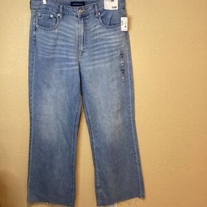 AERO Women's Size 14R High Rise, Wide Leg Non-stretch jeans; light wash; raw hem